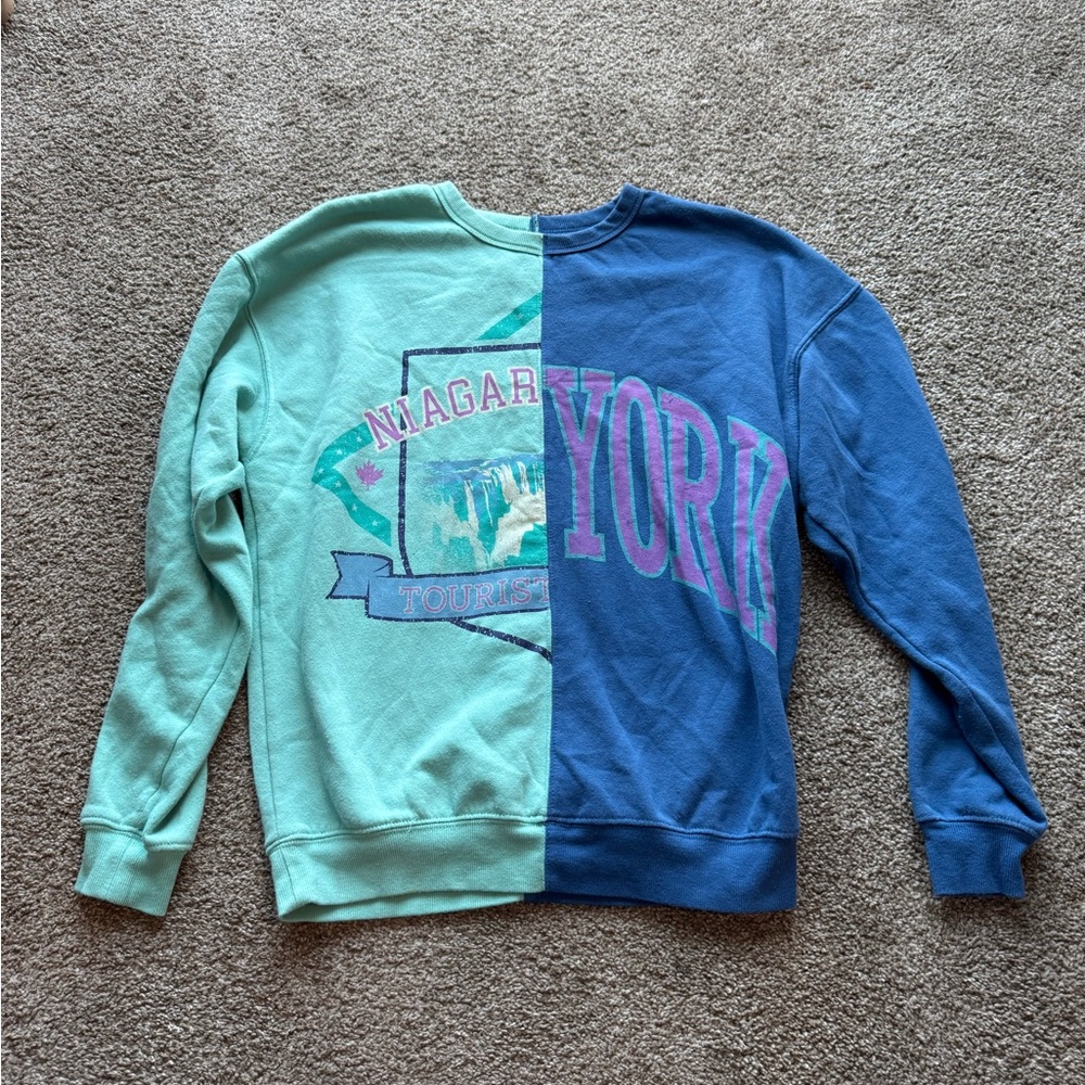 Wild Fable Two-Tone Graphic Sweater - Teal and Blue